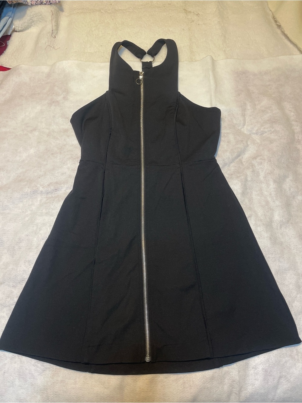 Free People High Neck Cool Zip Front Halter Mini Dress O-Ring Black M